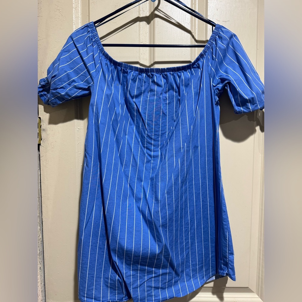 blue and white stripped off the shoulder dress// only worn once// size Small